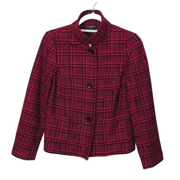 NEW TALBOTS Wool Blend 3 Button Patch Pocket Plaid Blazer in Red & Black SZ 16 - Picture 12 of 12